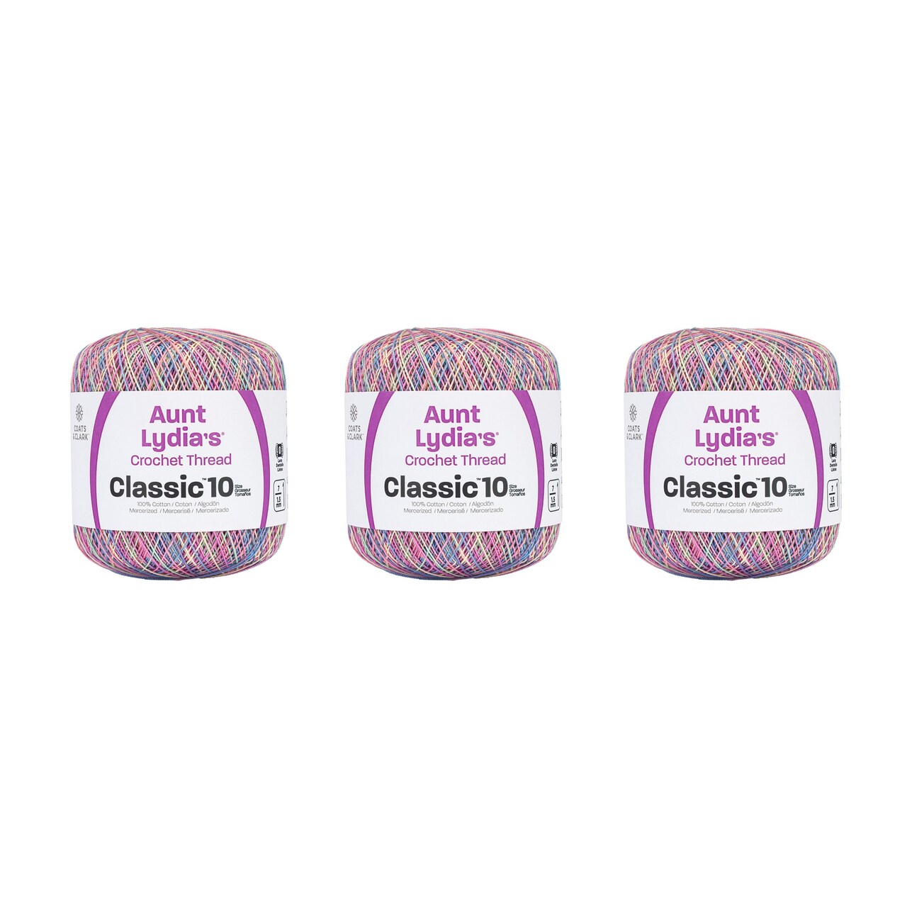 Aunt Lydia Classic Pastels Crochet - 3 Pack of 300y/274m - Cotton - Gauge 10 - Crochet